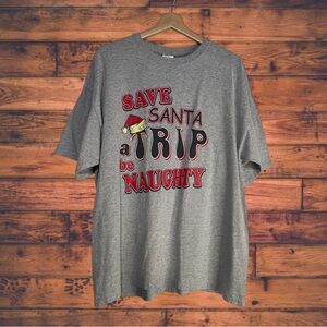 5 for $25🔥Gildan Heavy‎ Cotton "Save Santa A Trip be Naughty" Grey T-Shirt XL